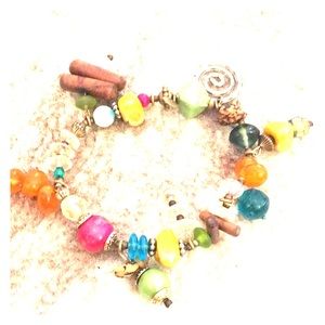 Mixed bead stretch boho bracelet 1980s vintage